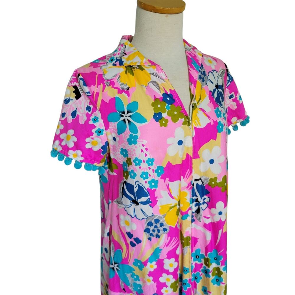 VTG Mummu Hawaiian 70s Summer Dress Pink Barbie Dopamine  Med Cotton